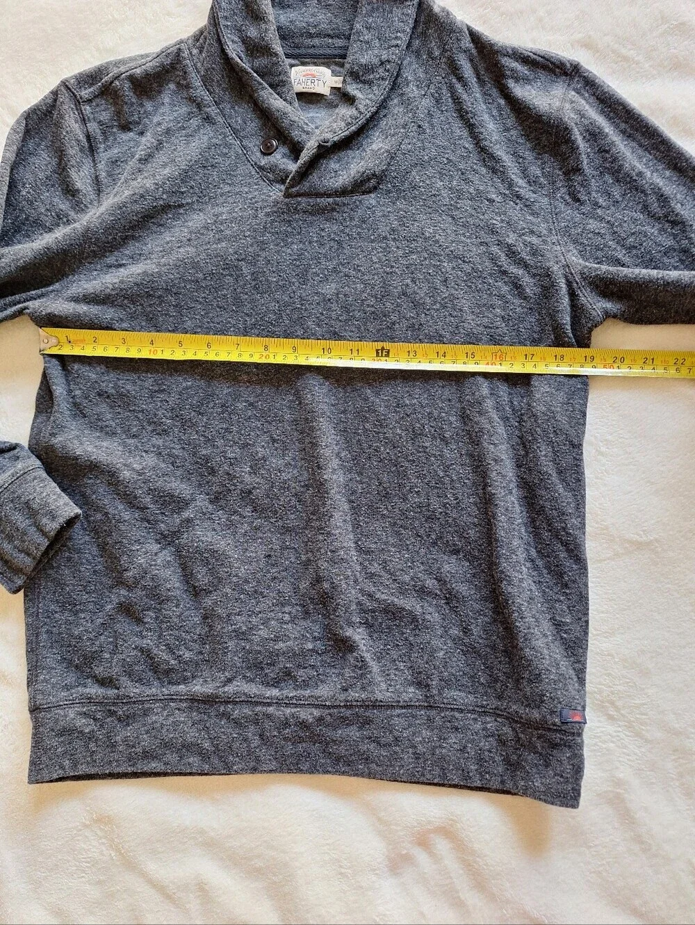 Faherty Men’s Medium Shawl Collar Pullover Organic Cotton Charcoal Heather